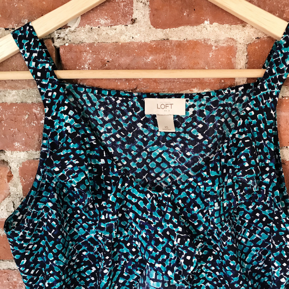 LOFT Geometric Print Ruffle Front Tank Top - Picture 4 of 6